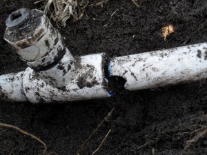 broken irrigation pipe